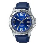 Часы CASIO Leather Band Waterproof Business Style Men Mens Blue Analog, синий - фото