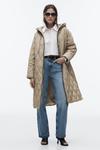 Стеганое пальто с капюшоном ZARA, светлый хаки - фото 8