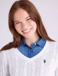 Свитер U.S. Polo Assn Soft Cable V-neck, белый - фото 2