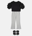 Расклешенные брюки в ломаную клетку из смесового хлопка Monnalisa, серый - фото 2