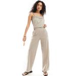 Брюки JDY High Waisted Crop Wide Fit Co-ord, бежевый - фото