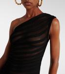 Мини-платье с открытой вязкой и сборками Alaïa, Noir Alaia - фото 4