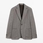 Блейзер Massimo Dutti Tailored Linen Blend Herringbone, серый меланж - фото