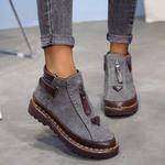 Женские теплые зимние ботинки Bcshiye с меховой подкладкой, утепленные ботильоны на молнии с ремешком и стеганой отделкой, Grey - фото 3