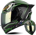 Шлем мотоциклетный Yagteycll Bluetooth, черный / зеленый - фото