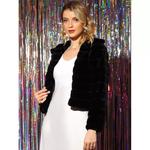 Женская укороченная пушистая куртка с отложным воротником и открытым передом из искусственного меха ALLEGRA K, черный - фото 2