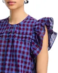 Клетчатый топ с рукавами-крылышками - эксклюзив Aqua, синий - фото 4