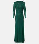 Платье со сборками и декором Self-Portrait, зеленый - фото