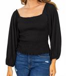 Черный топ с буфами и рубчиками White Birch - фото