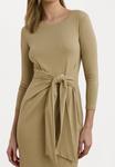 Платье Lauren Ralph Lauren Tie Front Cotton Blend Crewneck Dress, Camel - фото 5