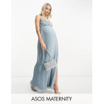 Эксклюзивное синее шифоновое платье макси с запахом и складками ASOS DESIGN Maternity - фото 4