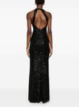 Платье макси NISSA с пайетками и вырезом халтер, черный - фото 4