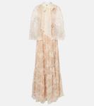 Вышитое платье с накидкой Self-Portrait, бежевый - фото