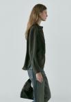 Блуза Massimo Dutti PINTUCK WITH STAND COLLAR , Dark Green - фото 3