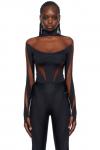 Иллюзионный боди Mugler, черный - фото