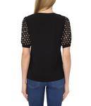 Топ CeCe Embroidery Puff Sleeve Mixed Media Knit Top, Rich Black - фото 2