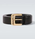 Кожаный ремень с логотипом Miu Miu, черный - фото