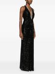 Платье макси NISSA с пайетками и вырезом халтер, черный - фото 3
