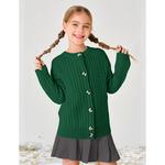 Детский кардиган с кабельной вязкой для девочек, школьная форма, длинный рукав, пуговицы Green Elysium, Black - фото 2