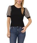 Топ CeCe Puff Sleeve Mix Media Knit Top, Rich Black - фото
