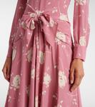 Шелковое платье миди с цветочным принтом и бантом Alessandra Rich, Pink-White - фото 5