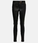 Кожаные узкие брюки с низкой посадкой Balmain, черный - фото