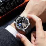 KANGOL Часы Automatic Mechanical Movement Genuine Leather Strap Watch Men's Watch Black Dial, Silver White Dial - фото 6