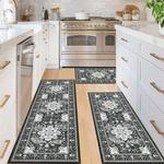 Наборы кухонных ковриков и полозьев из 3 штук, коврик для кухонного пола Yamaziot, моющийся нескользящий кухонный коврик, коврик для прихожей фермерского дома в стиле бохо для домашнего декора, цвет Black - фото 7
