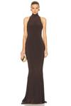 Платье Norma Kamali Halter Turtleneck Fishtail Gown, цвет Chocolate - фото