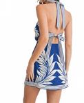 Мини-платье с принтом и вырезом халтер синего цвета Mable, синий - фото 5