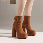 Ботильоны на платформе с каблуком MRKEWUNEY для женщин, 14 Brown - фото 2