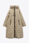 Стеганое пальто с капюшоном ZARA, светлый хаки - фото 10