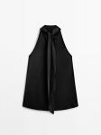 Топ Massimo Dutti Satin Halter With Tie Detail, черный - фото 5