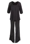 Пижама LASCANA (2 шт.), элегантные многослойные брюки, черный - фото 2