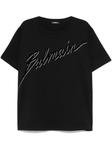 Футболка с логотипом в виде флока Balmain, черный - фото