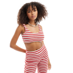 Топ Asos Design Co-ord Crochet Texture Stripe Cami, красный/белый - фото