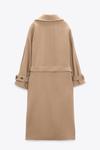 Пальто из смешанной шерсти с поясом ZARA, кэмел - фото 10