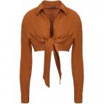 Блузка 8 By Yoox Linen Front Wrap, коричневый - фото