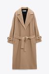 Пальто из смешанной шерсти с поясом ZARA, кэмел - фото 9