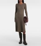 Платье миди из плиссированной шерсти в рубчик Joseph, Mushroom - фото 7