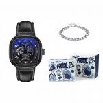 KANGOL Часы Black Friday Automatic Mechanical Movement Genuine Leather Strap Watch Men's Watch Cut-Out Dial - фото