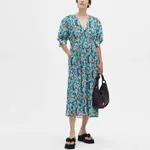 Цветочное платье миди с v-образным вырезом GANNI, синий - фото 5