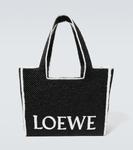Большая сумка-шопер из рафии с логотипом Loewe, черный - фото