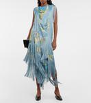 Платье с цветочным принтом и бахромой Acne Studios, синий - фото 6