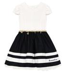 Хлопковое платье в полоску Monnalisa, черный - фото