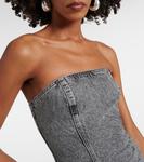 Мини-платье из денима, украшенное стразами Rotate, Grey Denim - фото 4