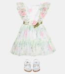 Платье из тюля с принтом роз Monnalisa, Bianco - фото 2