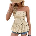 Женский топ без бретелей с горошком и баской Clearflower - фото