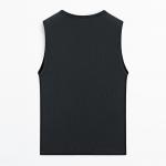 Топ Massimo Dutti Cotton Blend With Placket Detail, темно-синий - фото 2