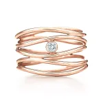 Кольцо Tiffany & Co. x Elsa Peretti Wave Five-Row, розовое золото/бриллиант - фото
